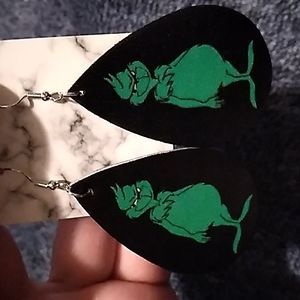 Faux Leather Grinch Christmas Earrings 1.5 x 2.5 Black & Green